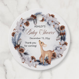 Deer Rustic Winter Floral Baby Shower Favour Tags