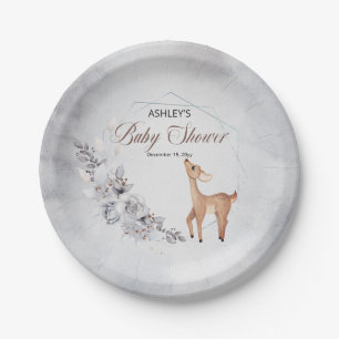 Deer Rustic Winter Floral Baby Shower Paper Plate