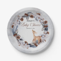 Deer Rustic Winter Floral Baby Shower Paper Plate