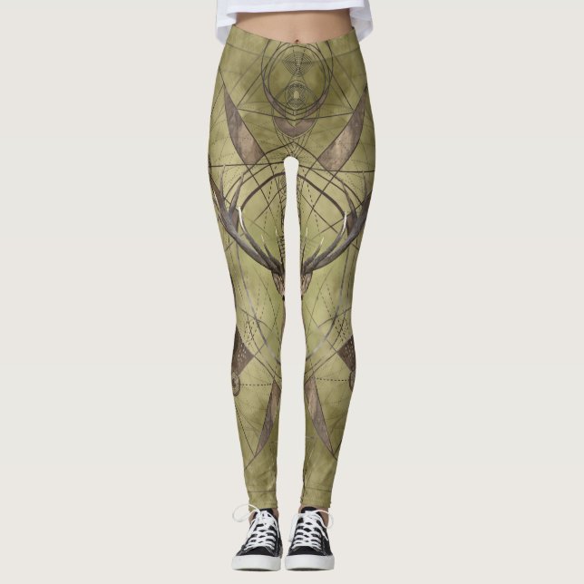 Deer Sacred Geometry Digital Art Leggings (Front)