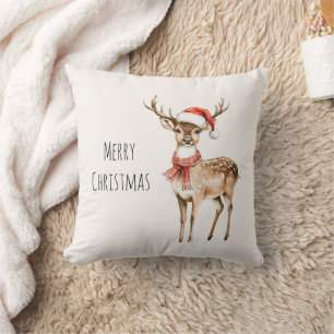 Deer Santa Hat Christmas Cushion