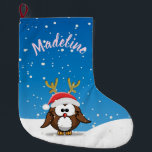 Deer Santa Owl Large Christmas Stocking<br><div class="desc">Are you looking for customizable,  cute,  funny and sweet Christmas socks? This adorable owl with a Santa hat and "golden antlers" will make everyone happy.</div>