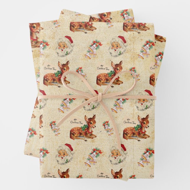 Deer Santa Wrapping Paper Sheet (In situ)
