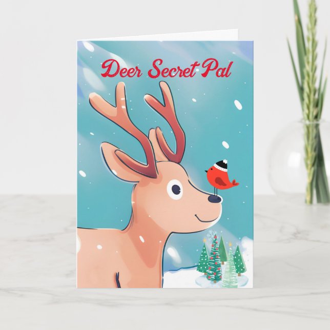 Deer Secret Pal Christmas Baby Deer in the Snow Card (Front)