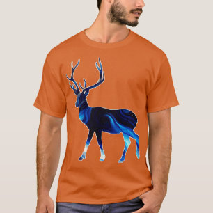 Deer Silhouette Abstract Indigo Blue Art T-Shirt