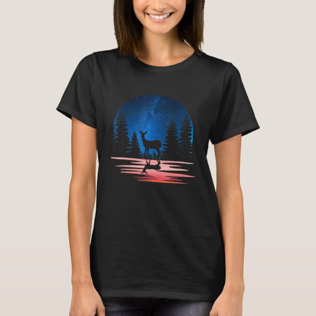 deer Silhouette Animal With Forest Cute deer   T-Shirt (Front)