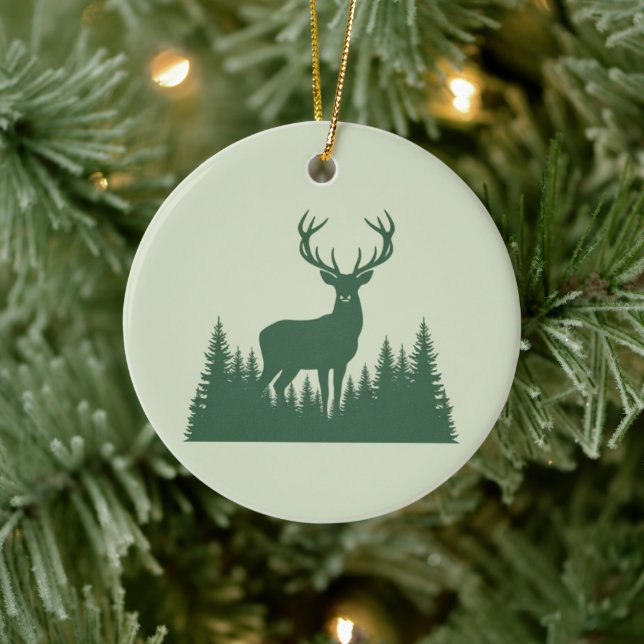 Deer Silhouette Forest Minimalist Woodland  Ceramic Tree Decoration (Tree)