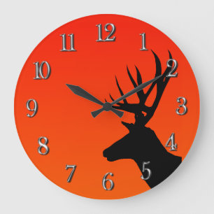 Deer Silhouette in the Sunset Large Clock