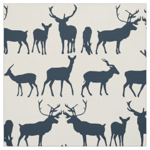 deer silhouette indigo ivory fabric