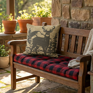 Deer Silhouette On Faux Burlap Texture Pattern Cushion