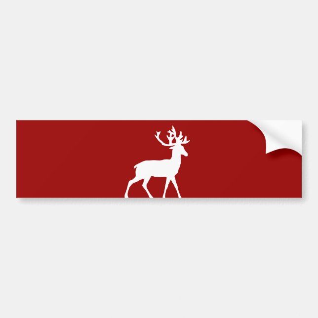 Deer Silhouette - Red and White Bumper Sticker (Front)
