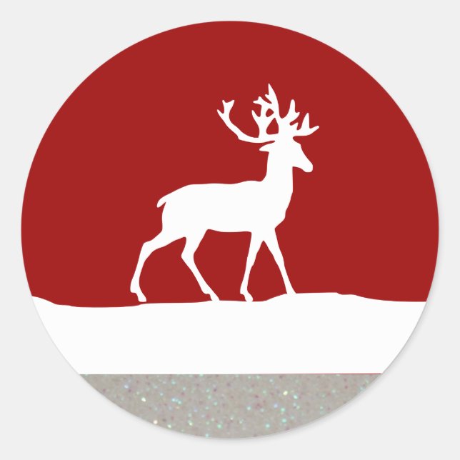 Deer Silhouette - Red and White Classic Round Sticker (Front)