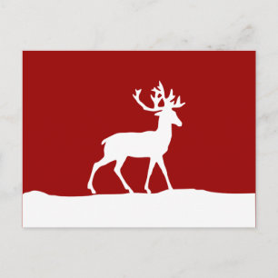 Deer Silhouette - Red and White Postcard