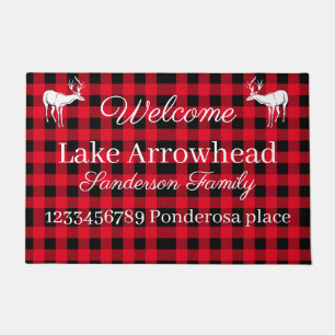Deer silhouette Red Black Buffaloe Check  Doormat
