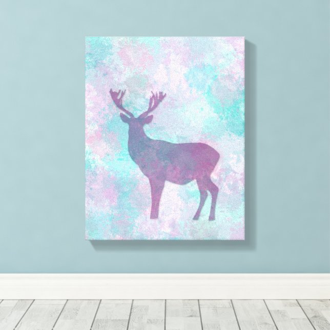 Deer silhouette Simple abstract Winter Cute Pastel Canvas Print (Insitu(Wood Floor))