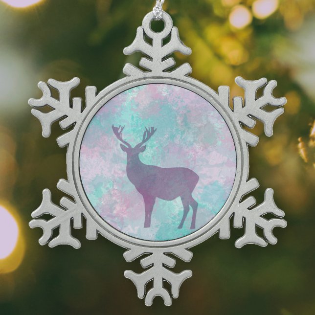 Deer silhouette Simple abstract Winter Cute Pastel Snowflake Pewter Christmas Ornament (Creator Uploaded)