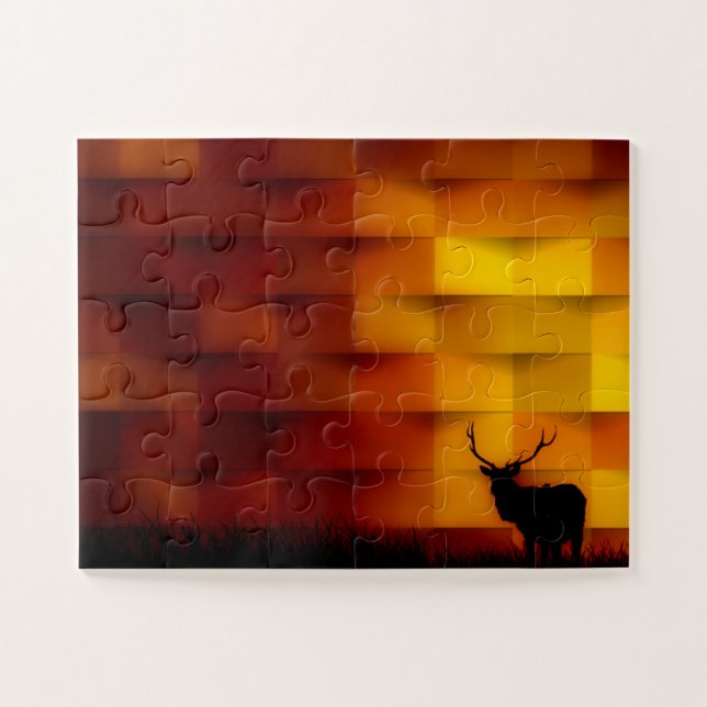 Deer Silhouette Striking Sunset Gradient Scene Jigsaw Puzzle (Horizontal)