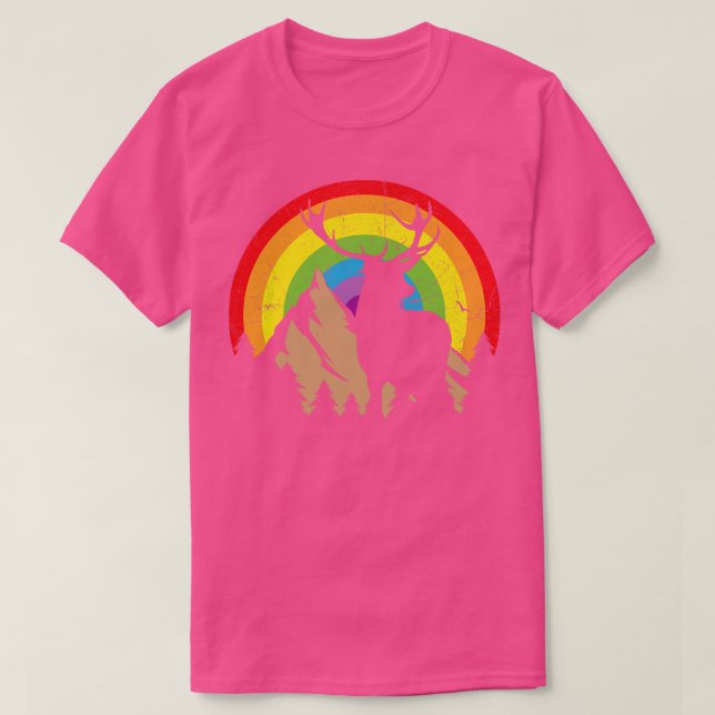Deer silhouette with rainbow background T-Shirt (Design Front)