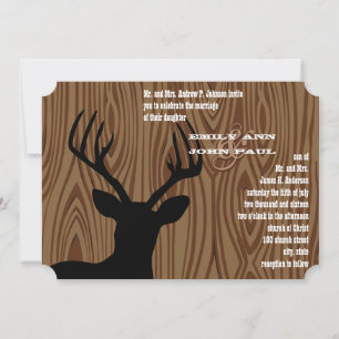 Deer Silhouette Wood Grain Wedding Invite