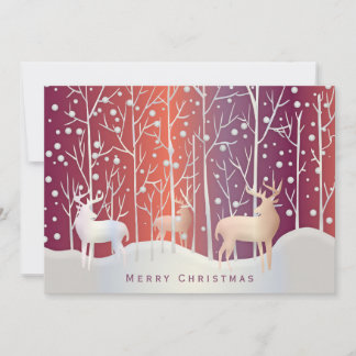 Deer Silhouettes in Snow Orange Purple Holiday Card
