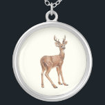 Deer Silver Plated Necklace<br><div class="desc">Hand-painted illustration of a spotted deer</div>