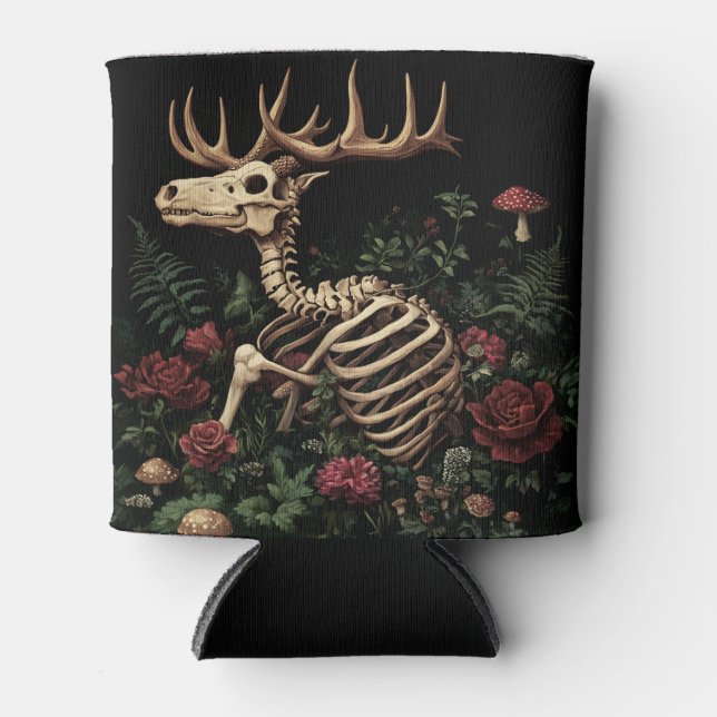 Deer Skeleton Mystical Gothic Floral  Can Cooler (Front)
