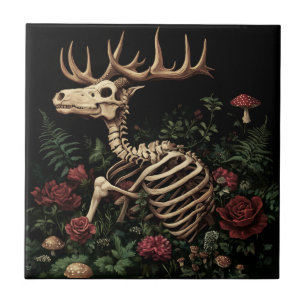 Deer Skeleton Mystical Gothic Floral Tile