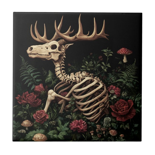 Deer Skeleton Mystical Gothic Floral  Tile (Front)