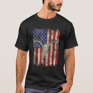 Deer Skull American Flag Hunting Vintage USA Hunte T-Shirt
