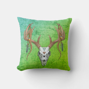 Deer Skull Antlers Vintage Native American Cushion