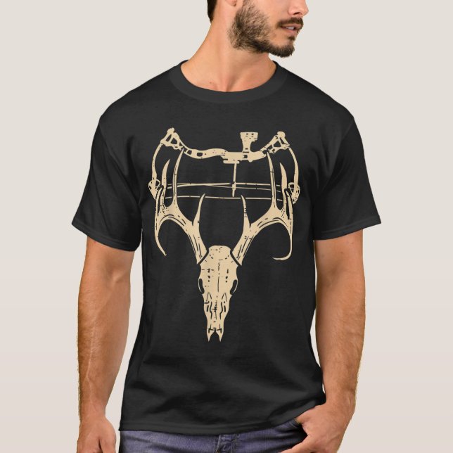 Deer Skull Compound Bow Retro Hunting Archery Dad  T-Shirt (Front)