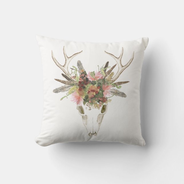 Deer Skull & Flowers Cushion (Front)