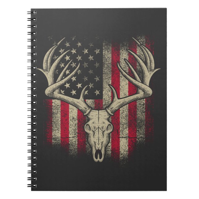 Deer Skull Hunter American Flag Deer Hunting USA Notebook (Front)
