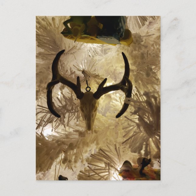 deer skull ornament white Christmas tree Postcard (Front)