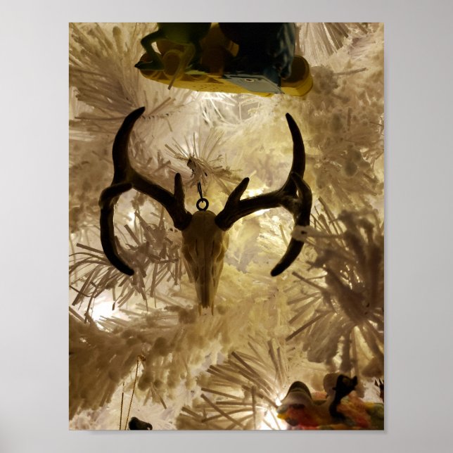 deer skull ornament white Christmas tree Poster (Front)
