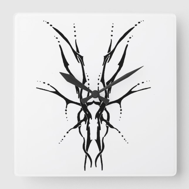 Deer Skull Tribal Design for deer Hunters black Square Wall Clock (Front)