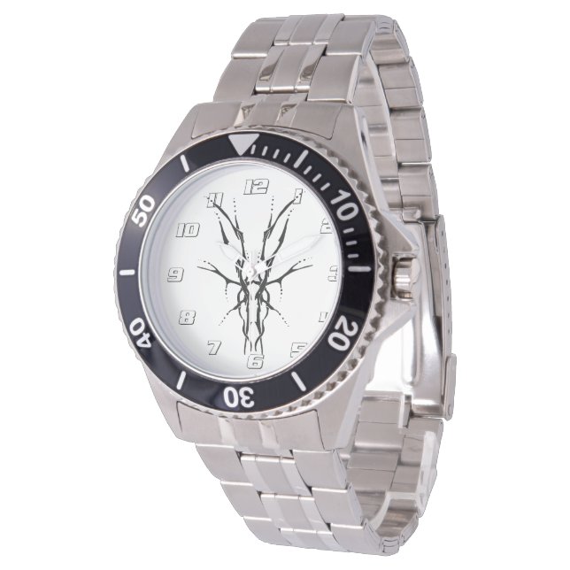 Deer Skull Tribal Design for deer Hunters black Watch (Angled)