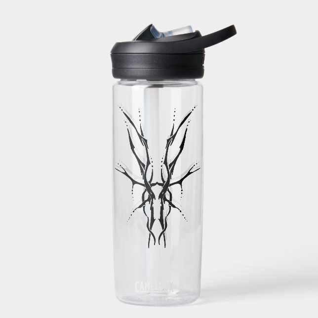 Deer Skull Tribal Design for deer Hunters black Water Bottle (Left)