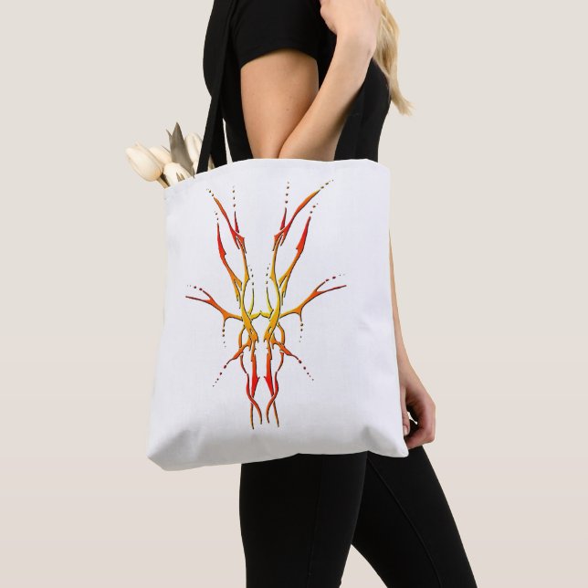 Deer Skull Tribal Design for deer Hunters red Tote Bag (Close Up)