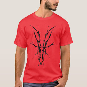 Deer Skull Tribal Tattoo Design - black and white T-Shirt