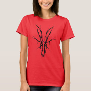 Deer Skull Tribal Tattoo Design - black and white T-Shirt