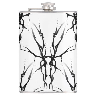 Deer Skull Tribal Tattoo Digital Black and White Hip Flask
