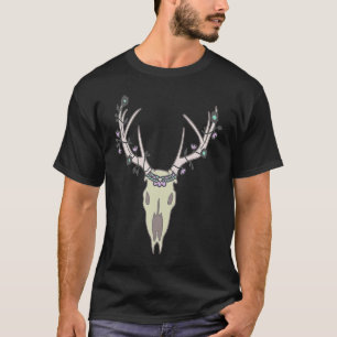 Deer Skull with Crown and Flowers on Antlers T-Shirt