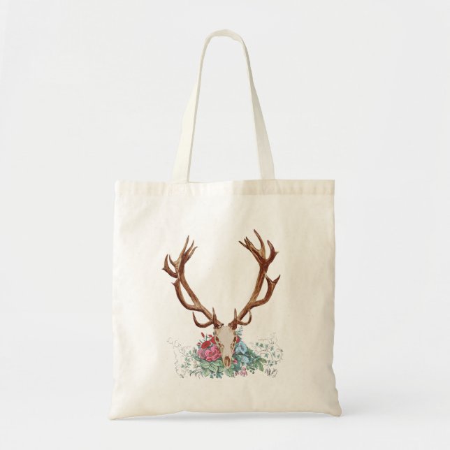 Deer Skull With Flowers 2 Tote Bag (Front)