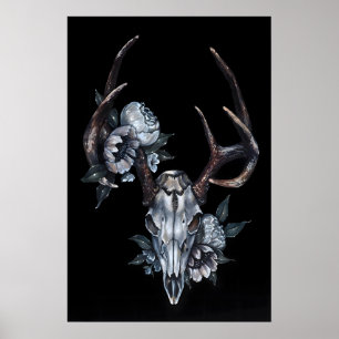 Deer Skull with Flowers- Giclee Print from