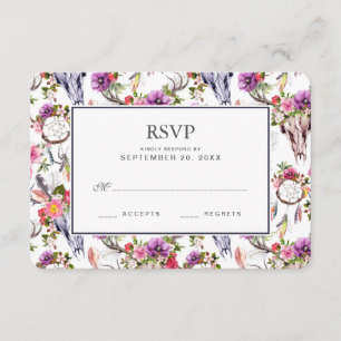 Deer Skulls, Flowers & Dream Catchers - Wedding RS RSVP Card