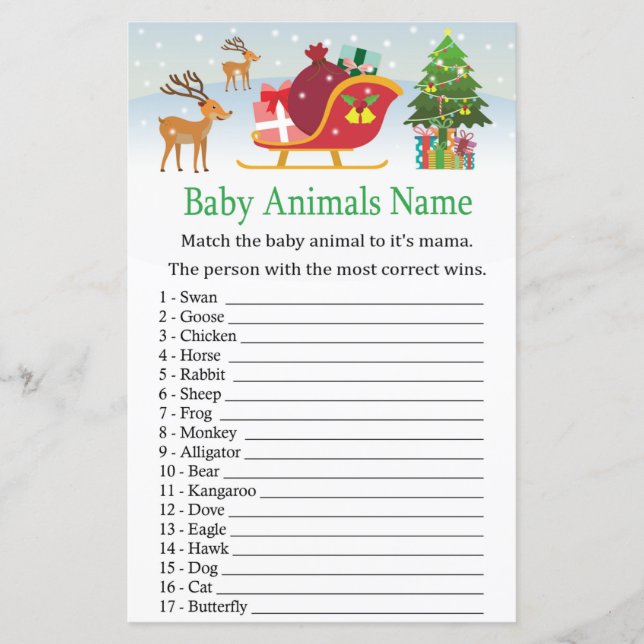 Deer sleigh with presents Baby Animals Name Game (Front)