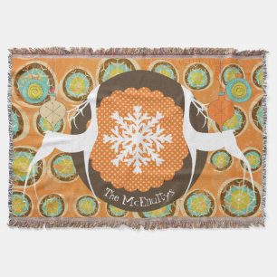 Deer, Snowflake Orbs, and Ornaments Holiday Throw