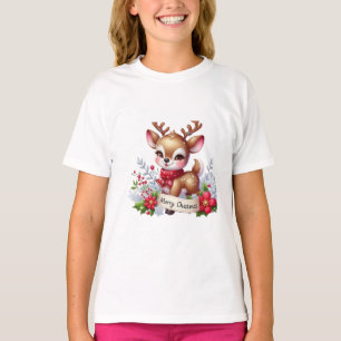 Deer & Snowflake Print Children’s Casual T-Shirt