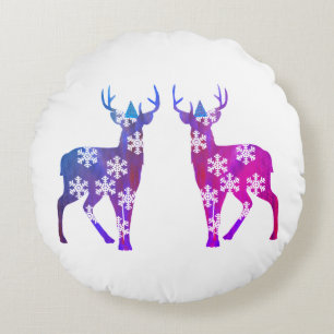 Deer Snowflakes Polyester Round throw cushion
